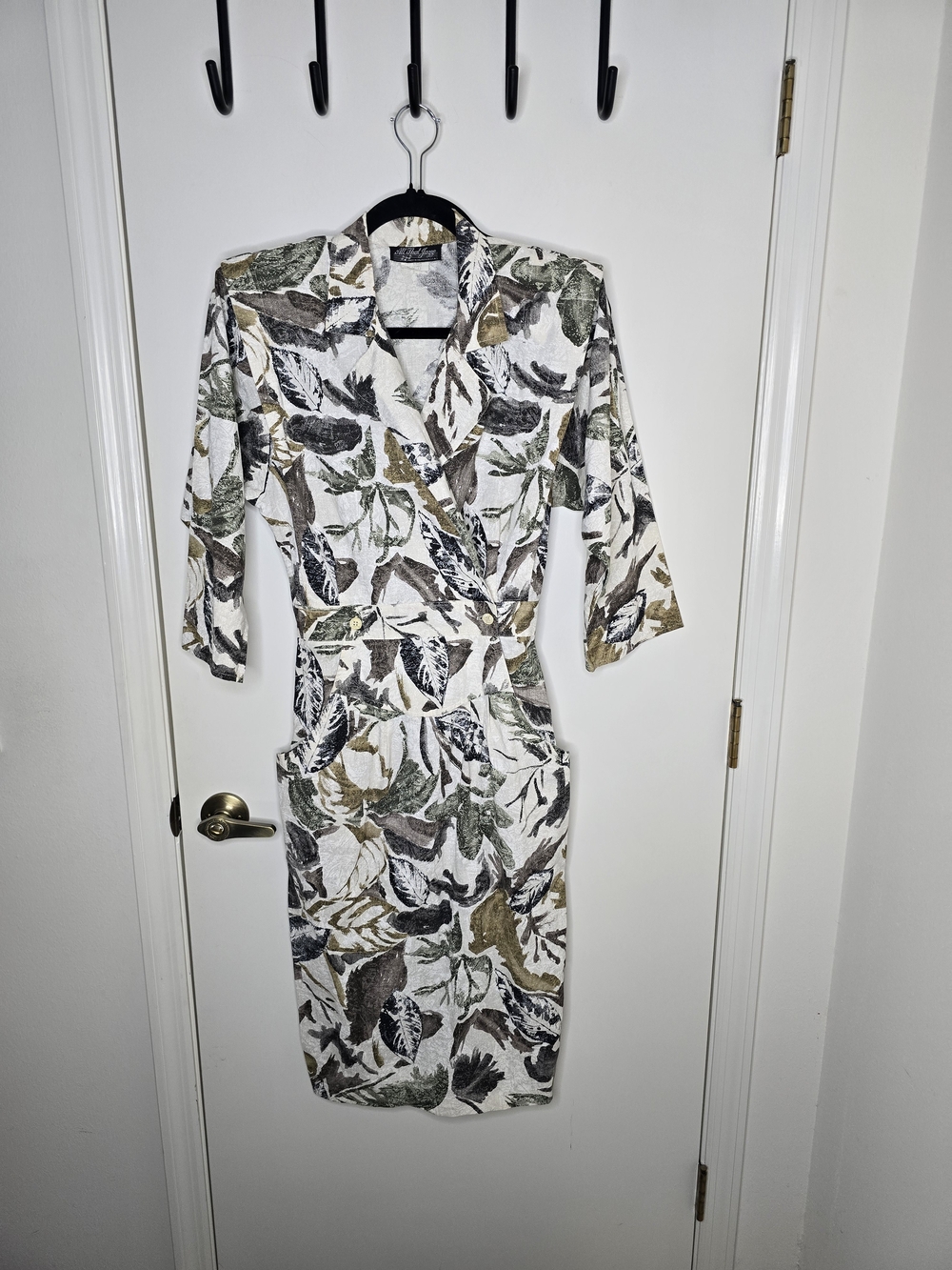 All That Jazz White Midi Dress with Green & Brown Leaf Print